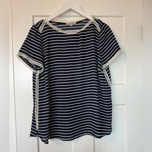 DownEast Navy and Cream Boxy Short Sleeve Blouse